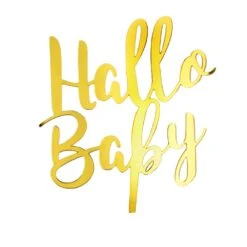 Hallo Baby Caketopper Kuchenstecker Acryl Gold