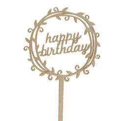 Happy Birthday Holz Caketopper Blätterkranz Klein